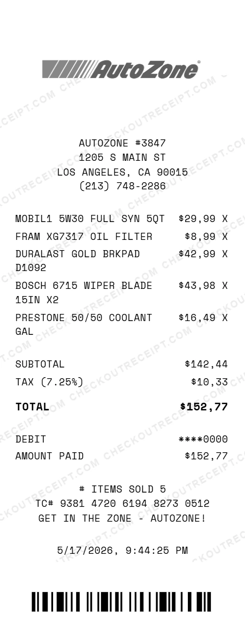 AutoZone Receipt
