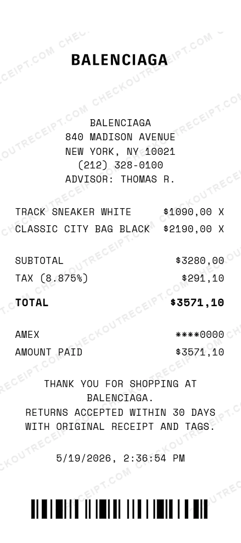Balenciaga Receipt