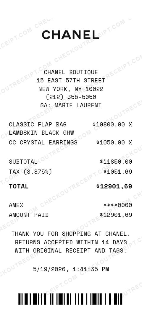 Chanel Receipt