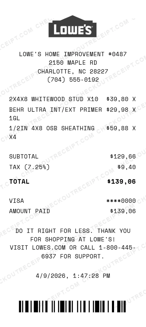 Lowe's Receipt Generator