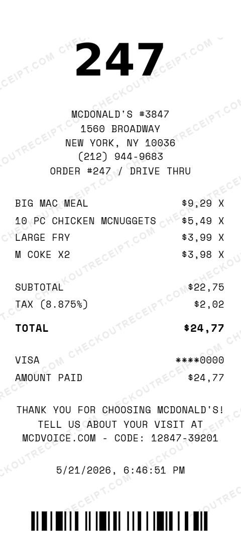 McDonald's Receipt Generator