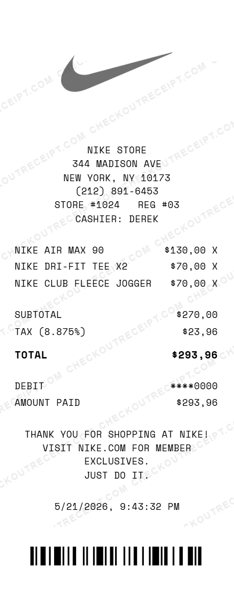 Nike Receipt Generator