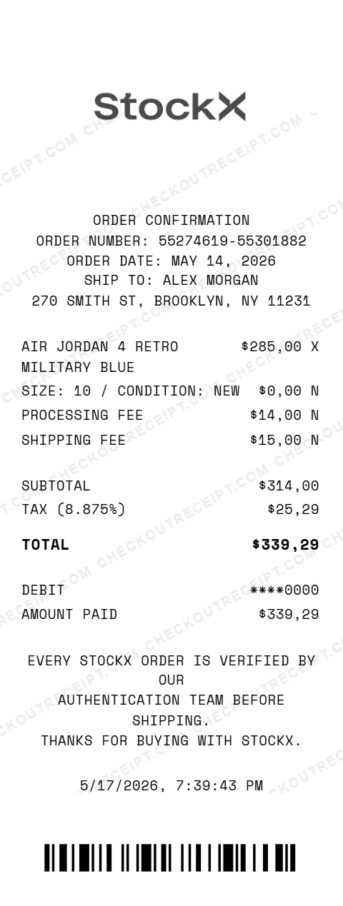 StockX Receipt